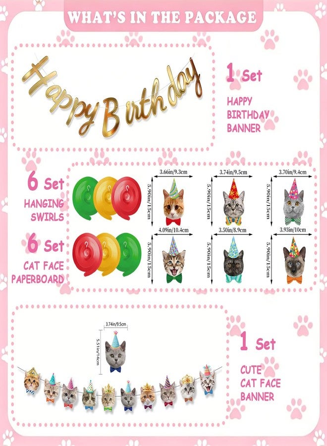 Favuit Cat Themed Birthday Party Decorations with Hanging Swirls, Happy Birthday Banner Cute Garland Gold Party Bunting Hanging Cutouts for Girl Boy Women Men and Pet Celebrations (Cat) - Image 3