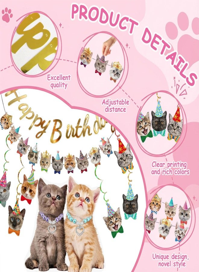 Favuit Cat Themed Birthday Party Decorations with Hanging Swirls, Happy Birthday Banner Cute Garland Gold Party Bunting Hanging Cutouts for Girl Boy Women Men and Pet Celebrations (Cat) - Image 4
