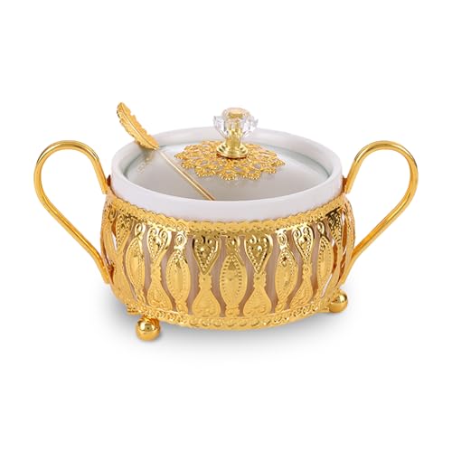 Flylin Flylin Ceramic Sugar Bowl, Condiment Sugar Cellar Porcelain Salt Bowl Salt Container Ceramic Spice Seasoning Jar with  - Image 2