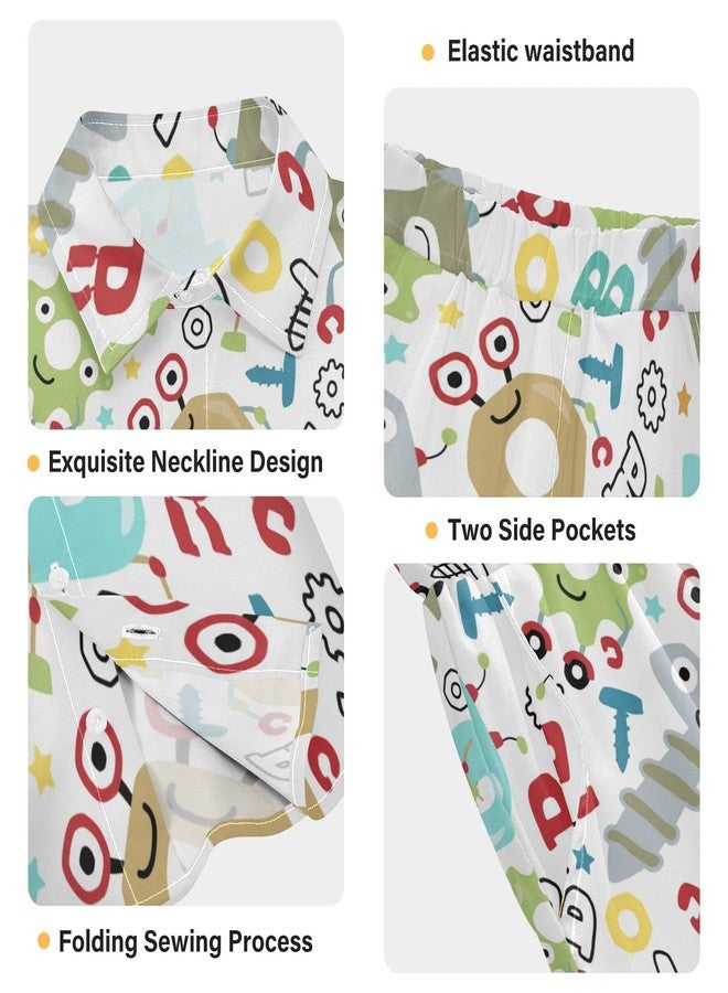 visesunny Boys 2 Piece Outfit Button Down Shirt and Short Sets Funny Robots Alphabet Cartoon Boy Summer Outfits for Children Kids 3T - Image 5