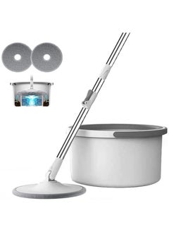360 Degree Rotary Wiper Set and Flat Design Bucket with Clean and Dirt Water Self Separating System with Two Microfiber Pads and Extendable Handle for All Types of Floor Cleaning