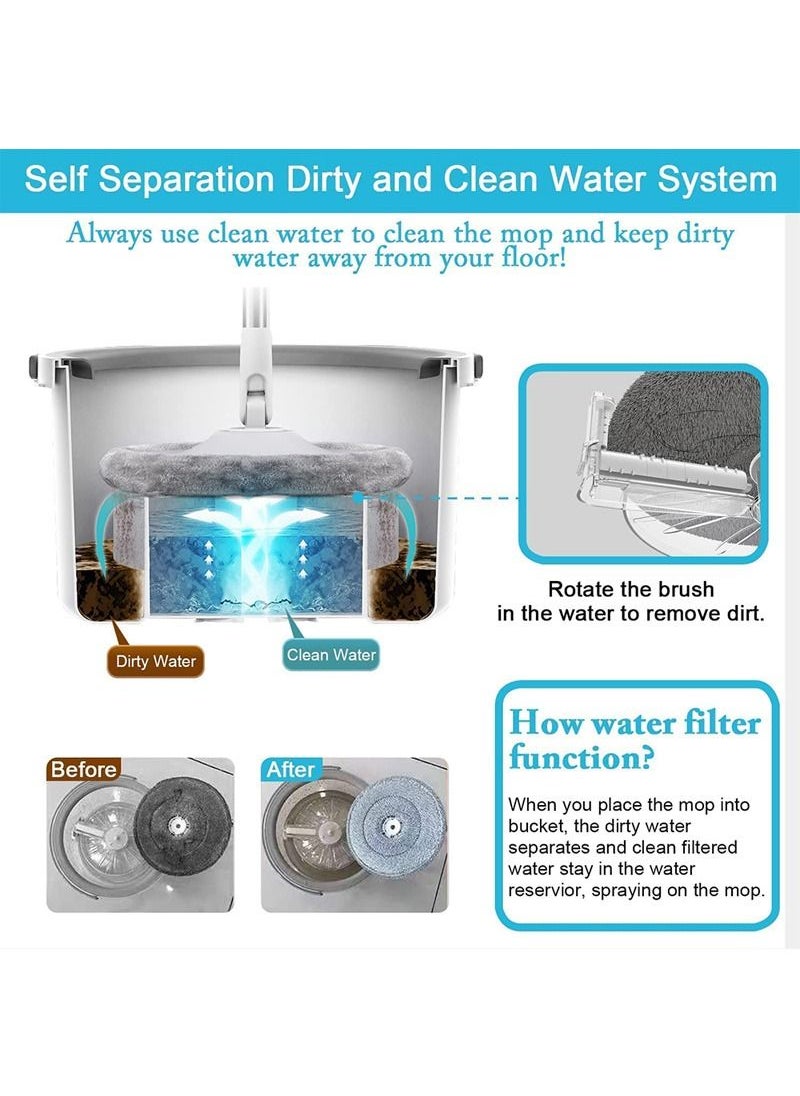 AGD - 360 Degree Rotary Wiper Set and Flat Design Bucket with Clean and Dirt Water Self Separating System with Two Microfiber Pads and Extendable Handle for All Types of Floor Cleaning - Image 1