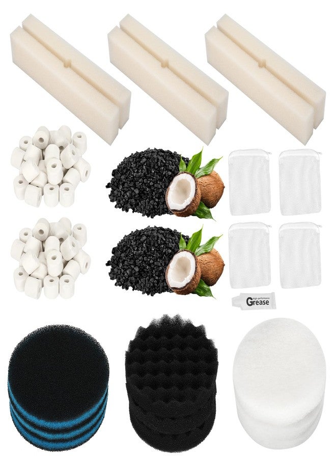Iridesc 24 PCS Fx6 Aquarium Media Kits, Compatible with Fluval FX4/FX5/FX6 Canister Filters, Including Bio-Foam Block, Carbon Sponge Filter, Ceramic Ring, Silicone Lubricant, Activated Carbon, Mesh Bag - Image 1