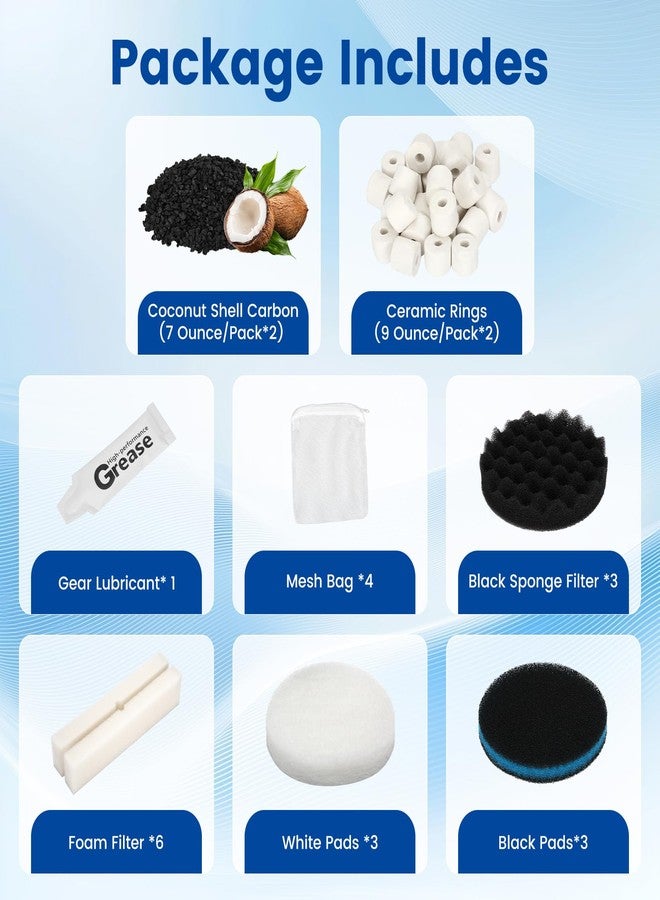 Iridesc 24 PCS Fx6 Aquarium Media Kits, Compatible with Fluval FX4/FX5/FX6 Canister Filters, Including Bio-Foam Block, Carbon Sponge Filter, Ceramic Ring, Silicone Lubricant, Activated Carbon, Mesh Bag - Image 3