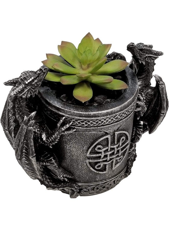 DWK - Literary Beasts - Twin Double Dragon Celtic Gothic Pen Pencil Desk Organizer Makeup Brush Holder Art Supply Caddy Home Office Accent Storage Accessory, Antique Silver Pewter, 6.5-Inch - Image 3