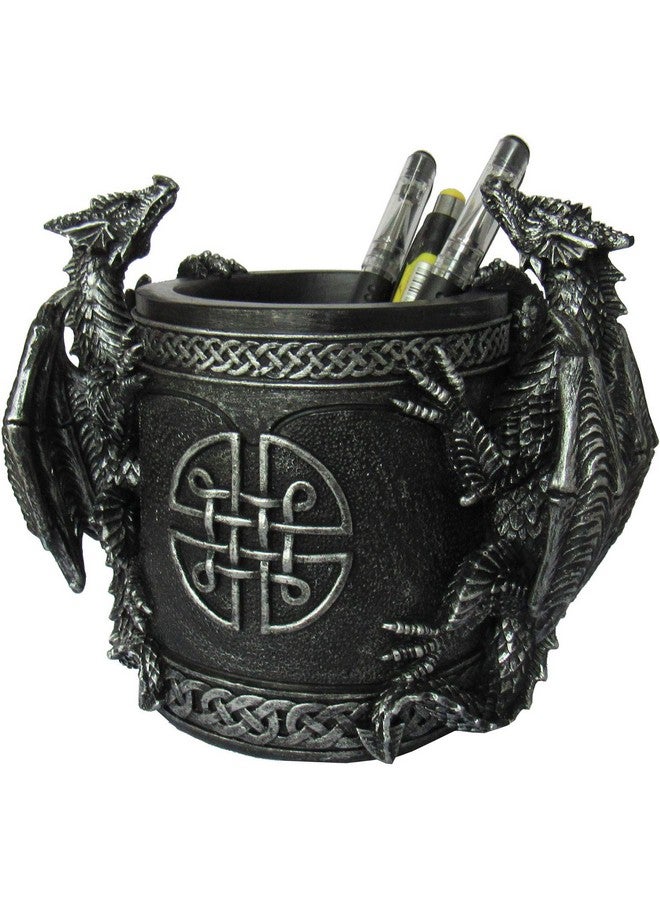 DWK - Literary Beasts - Twin Double Dragon Celtic Gothic Pen Pencil Desk Organizer Makeup Brush Holder Art Supply Caddy Home Office Accent Storage Accessory, Antique Silver Pewter, 6.5-Inch - Image 4