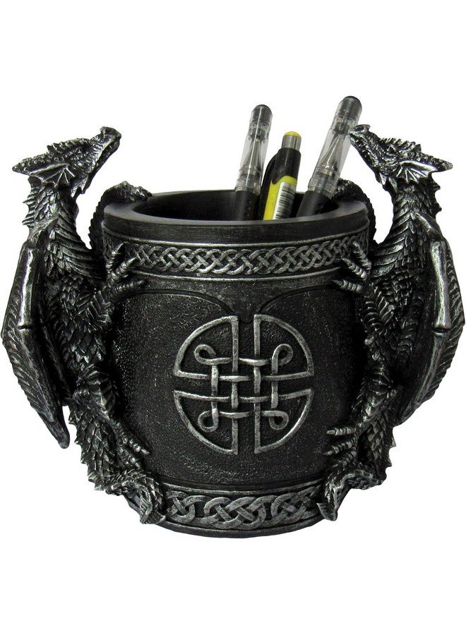DWK - Literary Beasts - Twin Double Dragon Celtic Gothic Pen Pencil Desk Organizer Makeup Brush Holder Art Supply Caddy Home Office Accent Storage Accessory, Antique Silver Pewter, 6.5-Inch - Image 2