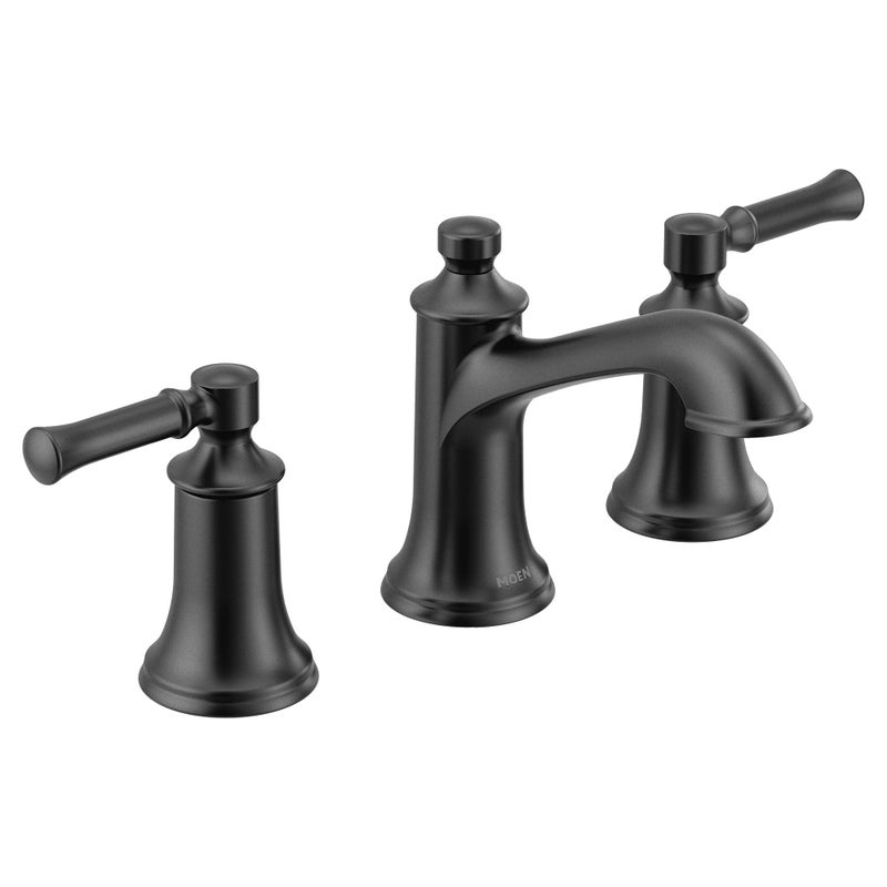 Moen Dartmoor Matte Black TwoHandle High Arc Widespread Bathroom Sink Faucet for 3Hole Setups with Valve Included TV6805BL