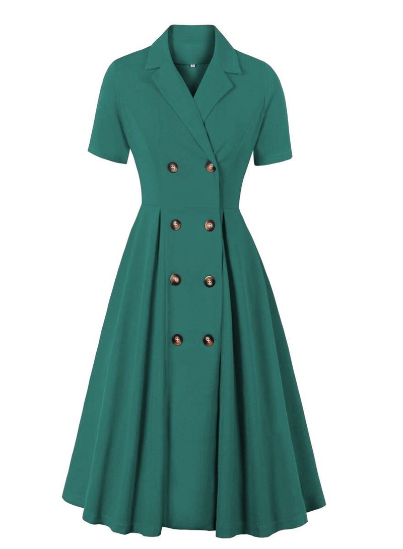 Loquat Solid Color High-Waisted Large Hem Dress Green  - Image 1