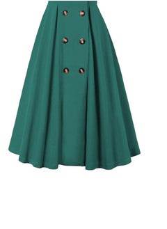 Loquat Solid Color High-Waisted Large Hem Dress Green  - Image 3