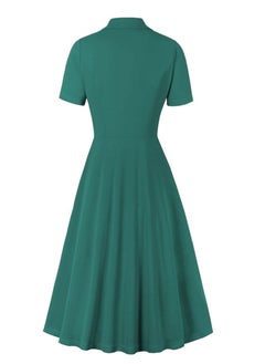 Loquat Solid Color High-Waisted Large Hem Dress Green  - Image 2