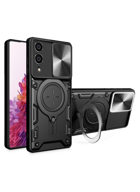 Armor Case for Samsung Galaxy S25 Edge with Slide Camera Cover, Grade Shockproof Case with Rotatable Big Ring Kickstand