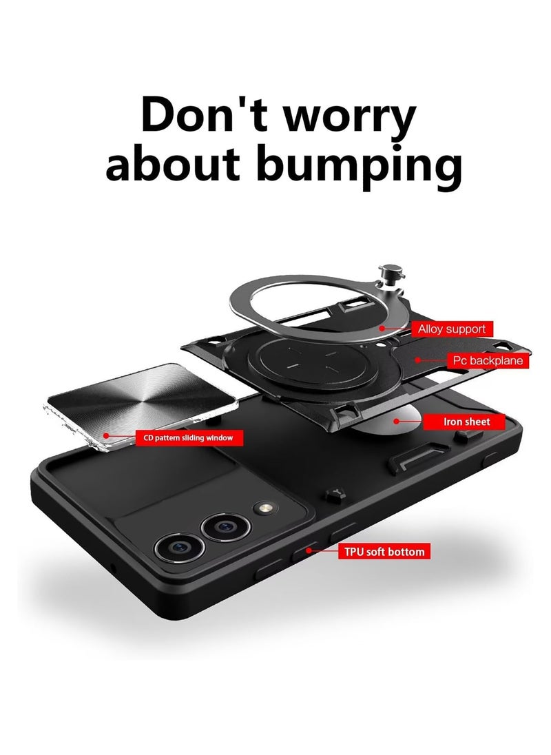 Armor Case for Samsung Galaxy S25 Edge with Slide Camera Cover, Grade Shockproof Case with Rotatable Big Ring Kickstand