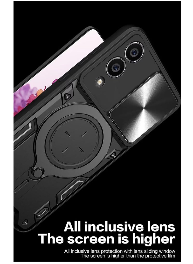 Armor Case for Samsung Galaxy S25 Edge with Slide Camera Cover, Grade Shockproof Case with Rotatable Big Ring Kickstand
