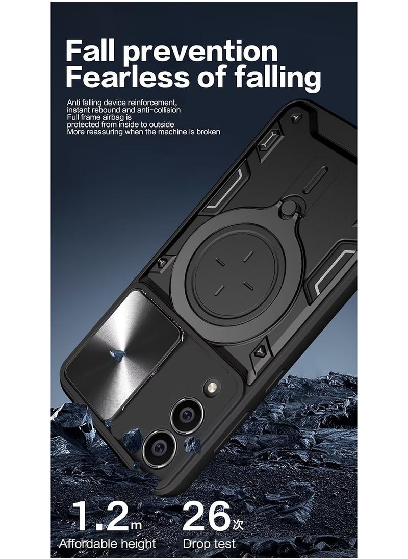 Armor Case for Samsung Galaxy S25 Edge with Slide Camera Cover, Grade Shockproof Case with Rotatable Big Ring Kickstand