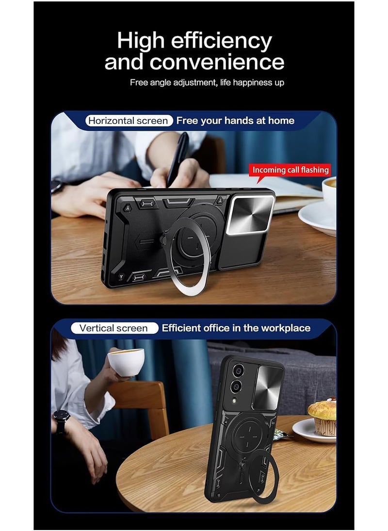 Armor Case for Samsung Galaxy S25 Edge with Slide Camera Cover, Grade Shockproof Case with Rotatable Big Ring Kickstand