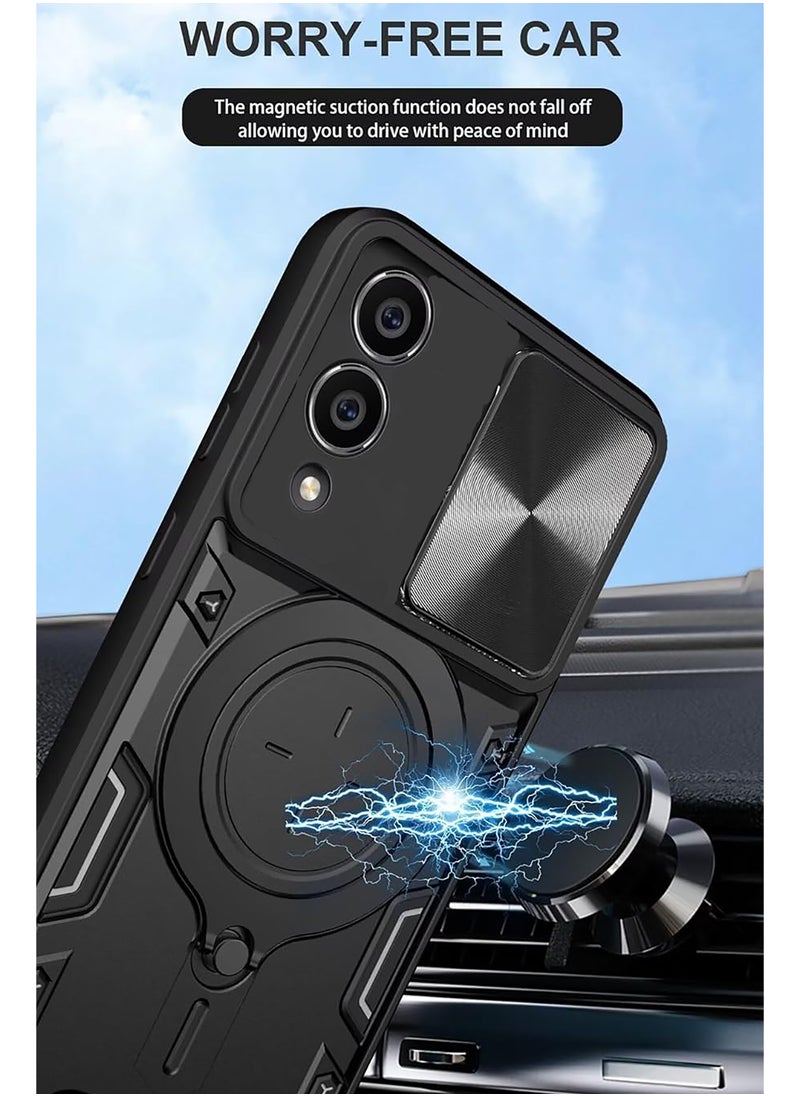 Armor Case for Samsung Galaxy S25 Edge with Slide Camera Cover, Grade Shockproof Case with Rotatable Big Ring Kickstand