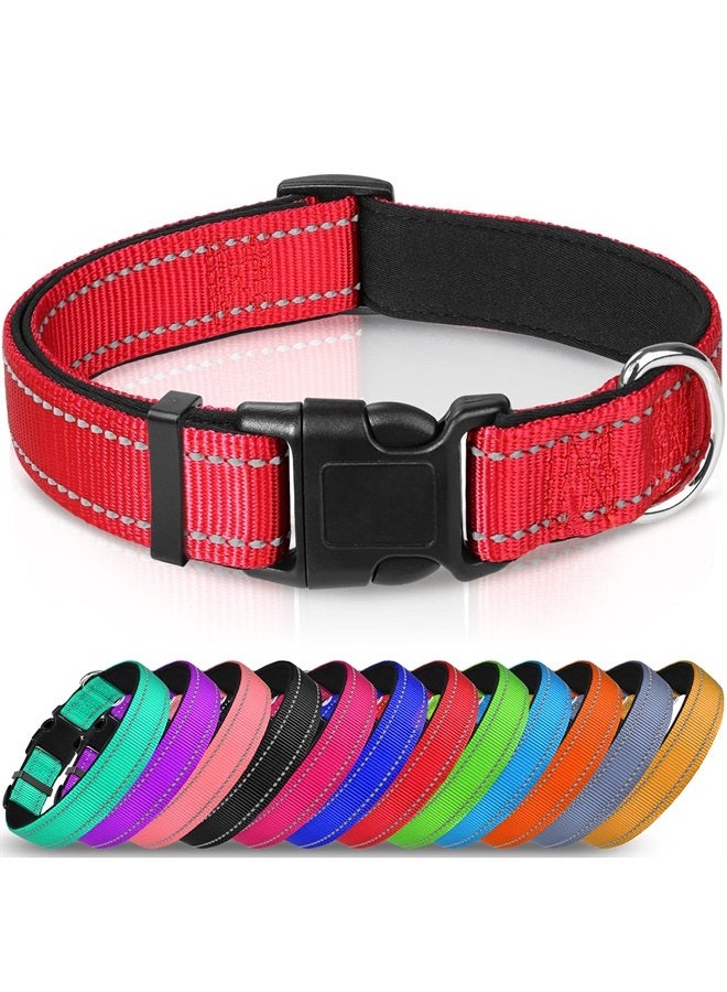 Joytale Reflective Dog Collar,Soft Neoprene Padded Breathable Nylon Pet Collar Adjustable for Puppy and Small Dogs,Red,XS 
