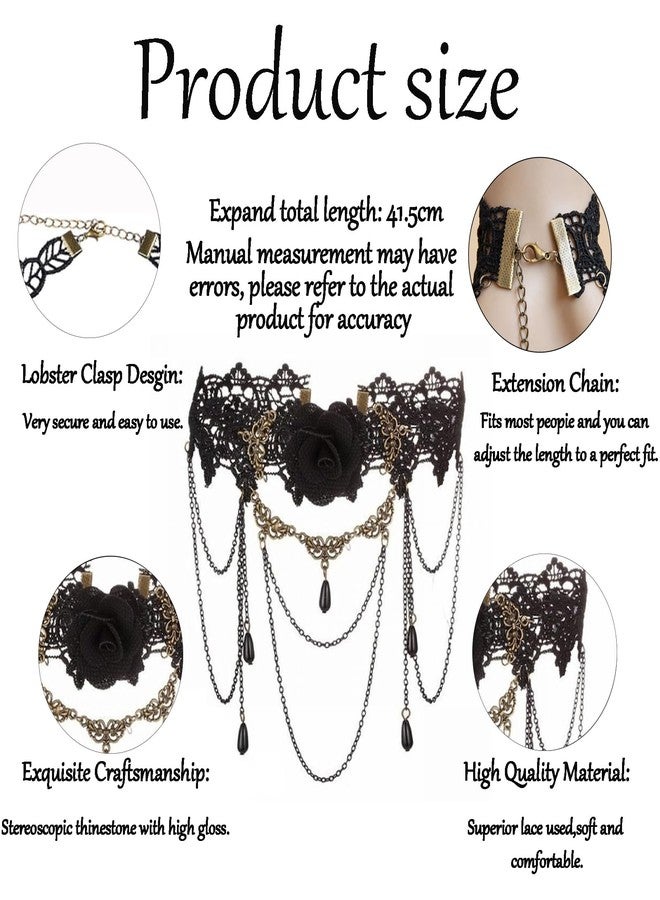 Aeenioy 2-Piece Gothic Jewellery Set, Choker Necklace Black with Rose Design, Stylish Black Necklace for Women, Gothic Jewelry Set with Earrings, Perfect for Parties, Weddings, and Daily Fashion - Image 2