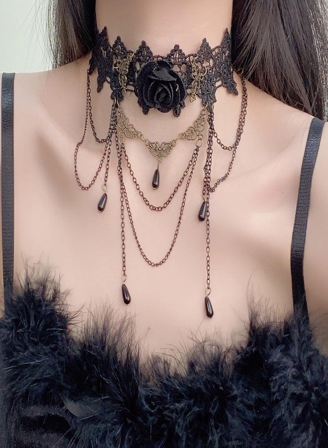Aeenioy 2-Piece Gothic Jewellery Set, Choker Necklace Black with Rose Design, Stylish Black Necklace for Women, Gothic Jewelry Set with Earrings, Perfect for Parties, Weddings, and Daily Fashion - Image 5