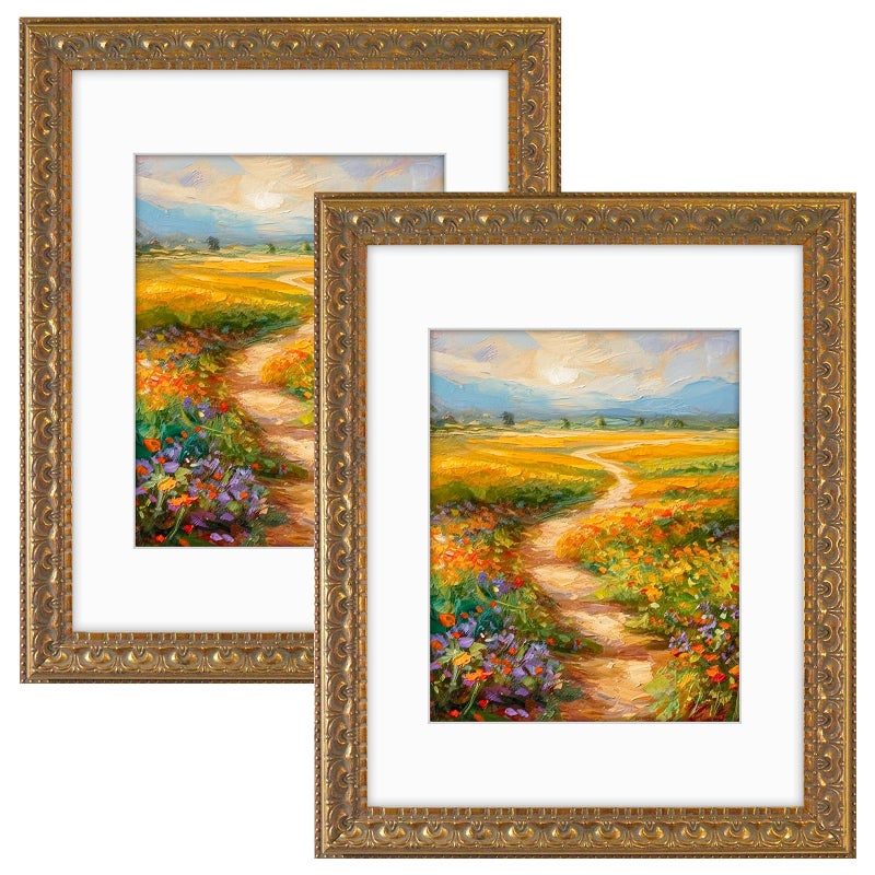Golden State Art Golden State Art 11x14 Photo Frame with White Mat for 8x10 Picture  Real Glass for Wall Display  Home or Office Classic Design Ornate Bronze Gold 2Pack 