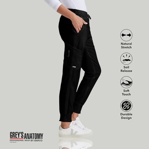 BARCO Grey’s Anatomy Classic Kira Scrub Jogger for Women – Black, 5-Pocket Yoga Style Mid-Rise Pants with Natural Stretch, Soil Release Fabric, and Super-Soft Finish – Large, Tall Fit - Image 3