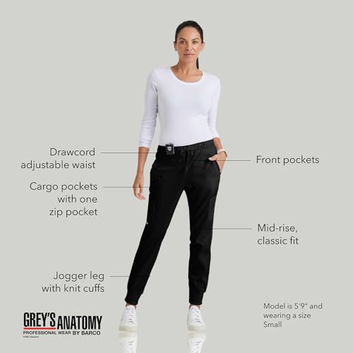 BARCO Grey’s Anatomy Classic Kira Scrub Jogger for Women – Black, 5-Pocket Yoga Style Mid-Rise Pants with Natural Stretch, Soil Release Fabric, and Super-Soft Finish – Large, Tall Fit - Image 4