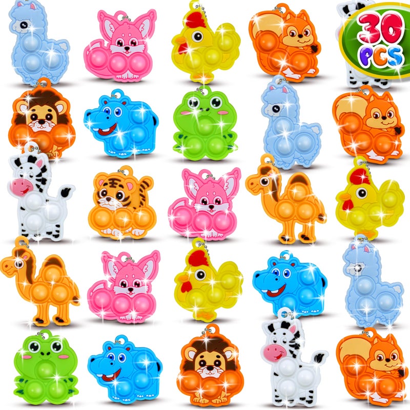 BicMan 30pcs Animal Mini Pop it Keychain Valentines Day Gifts for Kids Party Favors Goodie Bag Stuffers Stocking Stuffers Kid Prize Box Toys for Kids Classroom Gifts Sensory Fidget Toys for Kid - Image 3
