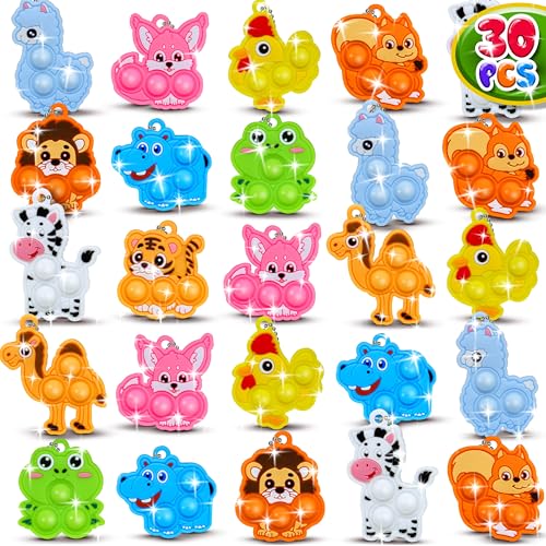 BicMan 30pcs Animal Mini Pop it Keychain Valentines Day Gifts for Kids Party Favors Goodie Bag Stuffers Stocking Stuffers Kid Prize Box Toys for Kids Classroom Gifts Sensory Fidget Toys for Kid - Image 1