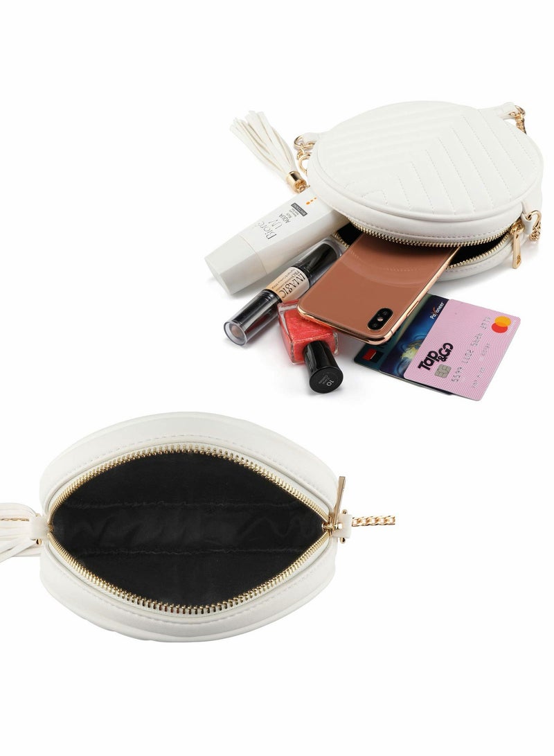 Crossbody Bags for Women, Round Quilted Purse, Faux Leather with Tassel - Image 4