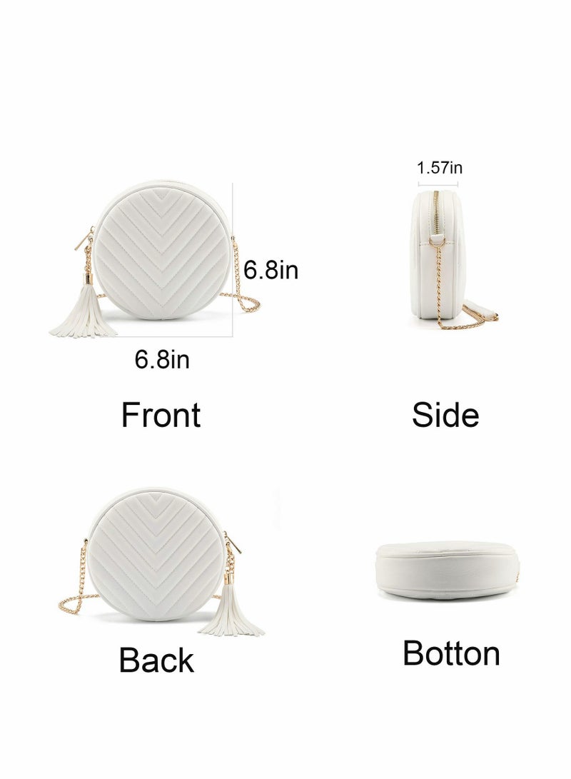 Crossbody Bags for Women, Round Quilted Purse, Faux Leather with Tassel - Image 2