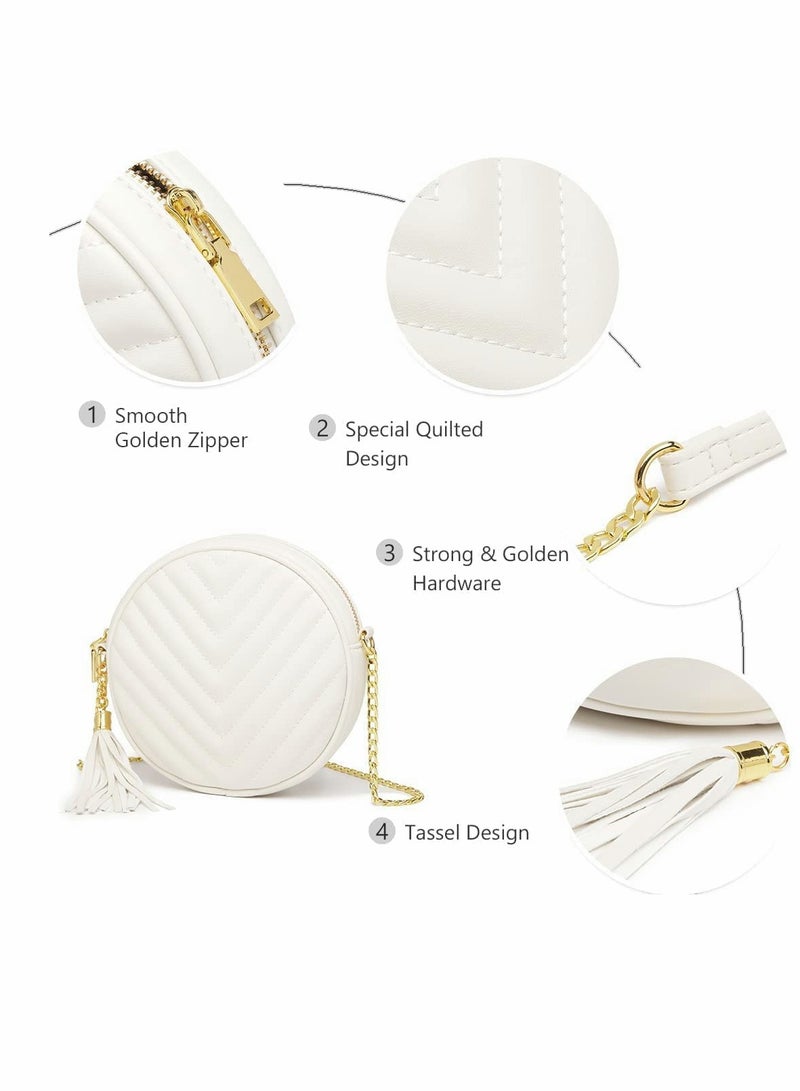 Crossbody Bags for Women, Round Quilted Purse, Faux Leather with Tassel - Image 5