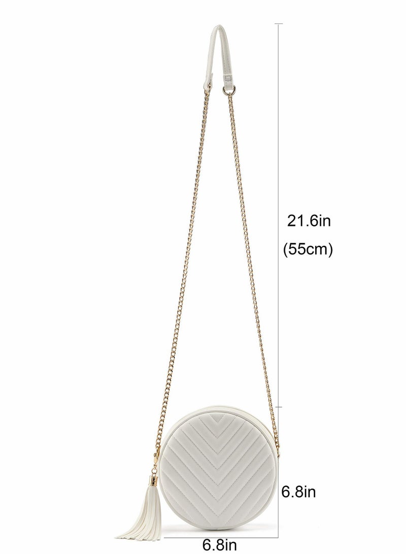 Crossbody Bags for Women, Round Quilted Purse, Faux Leather with Tassel - Image 3