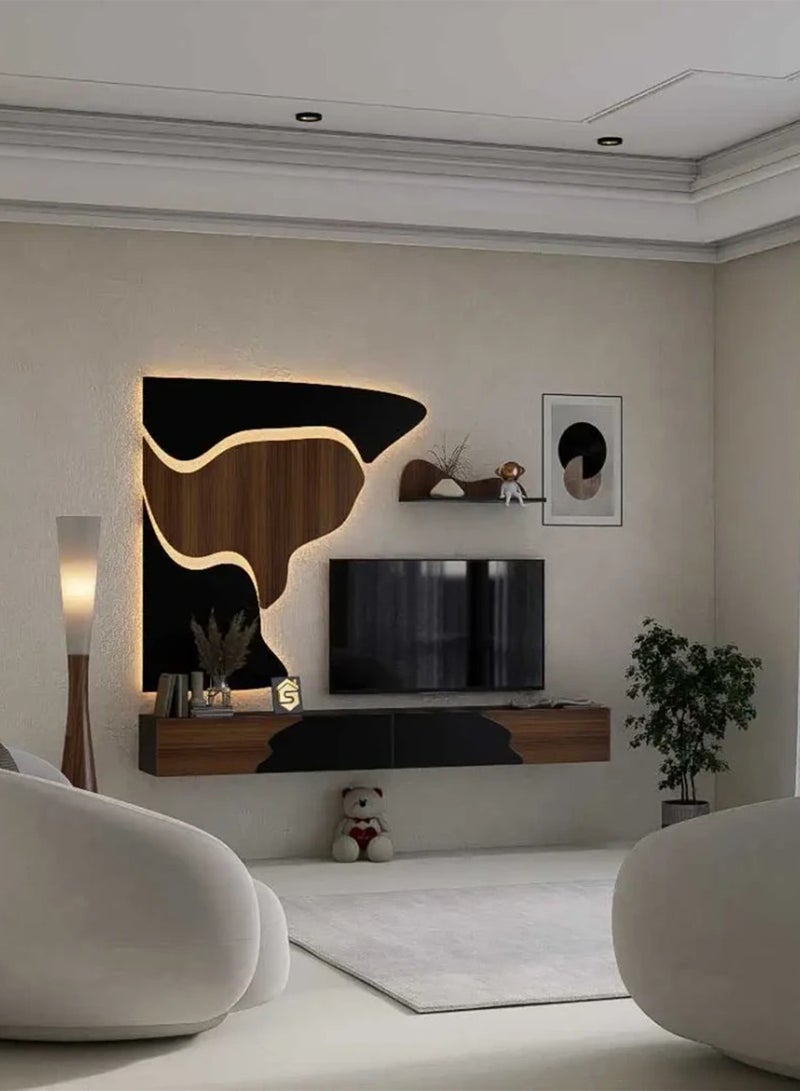 ستايلش هوم طاولة تلفزيون معلقة عصرية بتصميم حديث وفني مع رف علوي - غير شاملة الاضاءة SHTV74 SB - Image 3