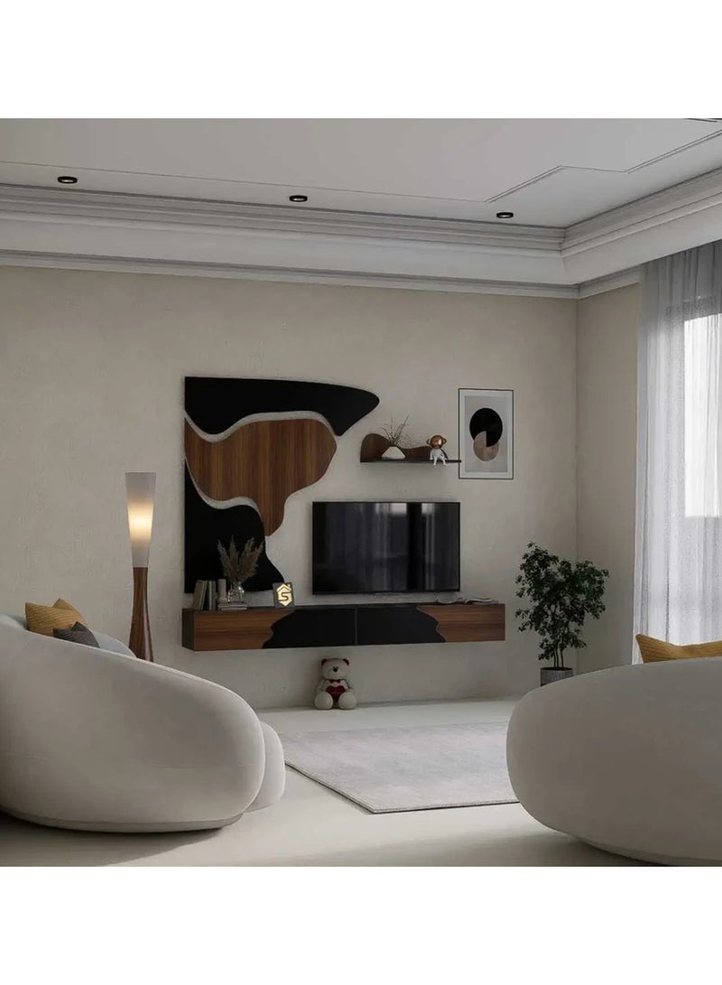 ستايلش هوم طاولة تلفزيون معلقة عصرية بتصميم حديث وفني مع رف علوي - غير شاملة الاضاءة SHTV74 SB - Image 1