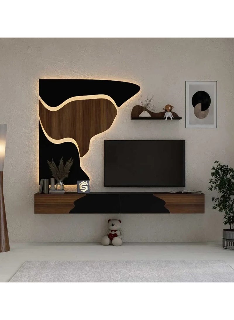 ستايلش هوم طاولة تلفزيون معلقة عصرية بتصميم حديث وفني مع رف علوي - غير شاملة الاضاءة SHTV74 SB - Image 2