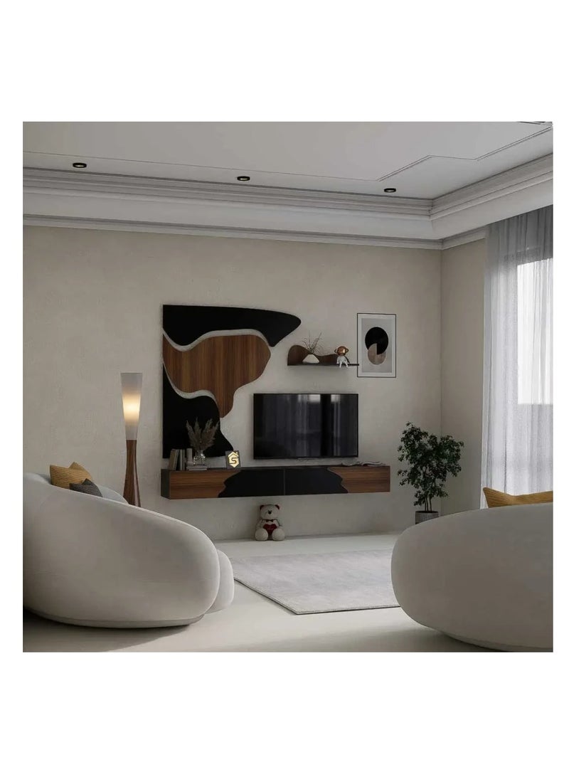 ستايلش هوم طاولة تلفزيون معلقة عصرية بتصميم حديث وفني مع رف علوي - غير شاملة الاضاءة SHTV74 SB - Image 5