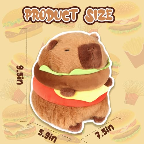 CHDBLOCK Hamburger Capybara Plush Toy - 9.5 Inch Cute Capybara Stuffed Animal, Kawaii Capibara Plushie for Kids and Adults Hamburger Plush - Image 2