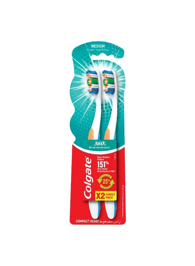 Buy Colgate 360 Optic White Toothbrush Assorted, Medium, 1+1 Free ...