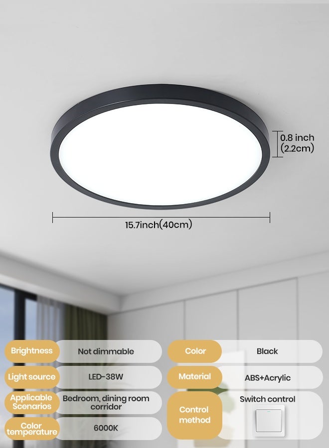 YATAI LIGHTING Round LED Ceiling Panel Light 40cm, 38W Flush Mount Fixture with Switch Control, Adjustable 3000K to 6000K Colors, Slim 2.2cm Black LED Ceiling Lamp for Bedroom, Dining, Library - Image 2