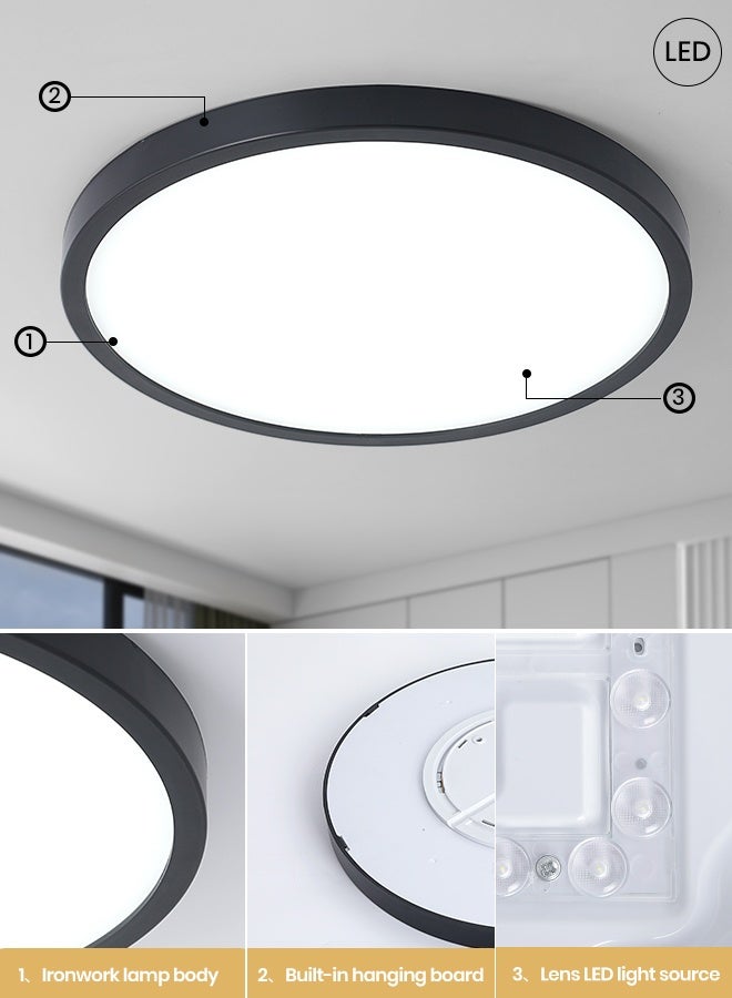YATAI LIGHTING Round LED Ceiling Panel Light 40cm, 38W Flush Mount Fixture with Switch Control, Adjustable 3000K to 6000K Colors, Slim 2.2cm Black LED Ceiling Lamp for Bedroom, Dining, Library - Image 3