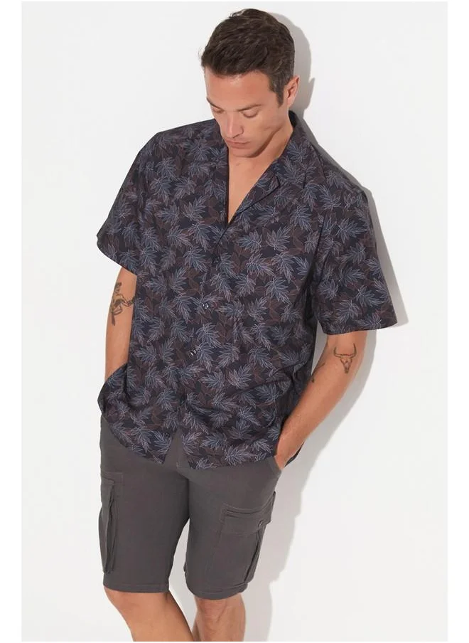 JUNE June Exclusive Men Patterned Short Sleeve Shirt Navy