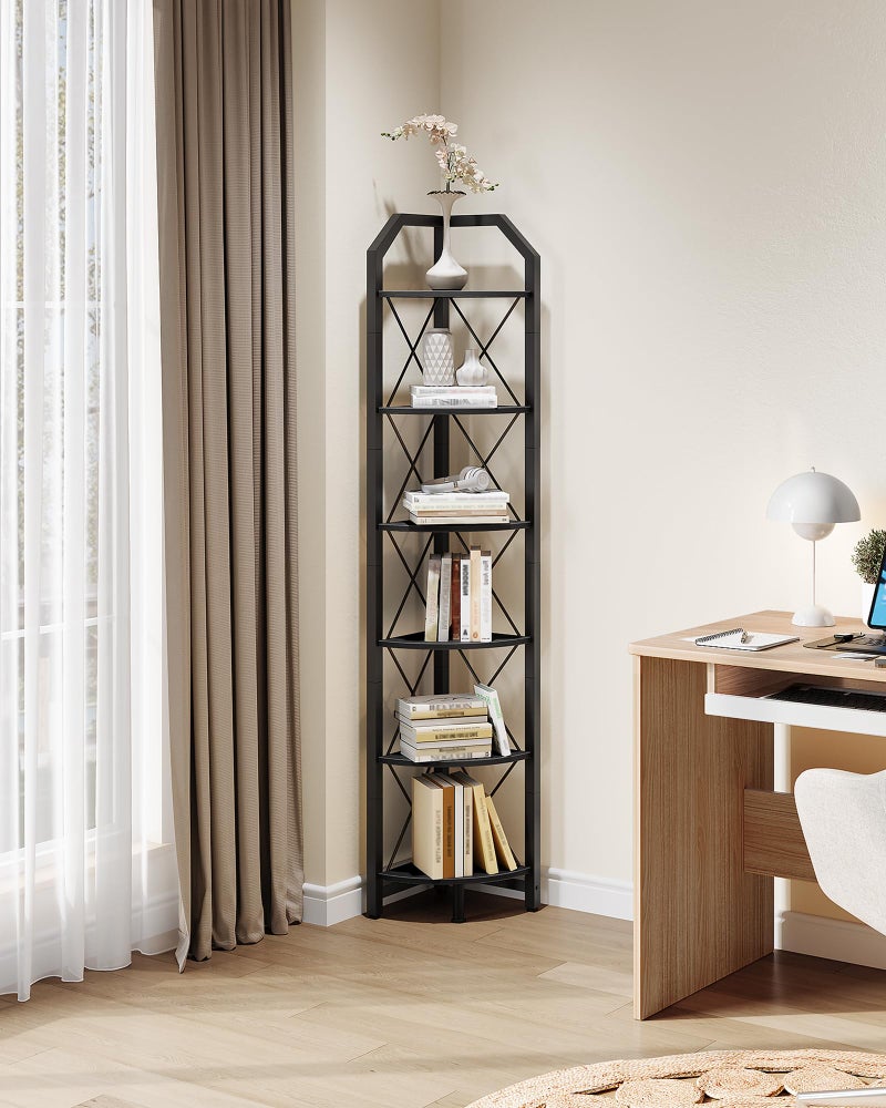 CHOEZON 6-Tier Corner Shelf, Industrial Corner Bookshelf, 71.2" Display Storage Stand, Plant Stand Display Shelf, Tall Bookcase for Bedroom, Living Room, Home Office, Black TCJ11BB - Image 3