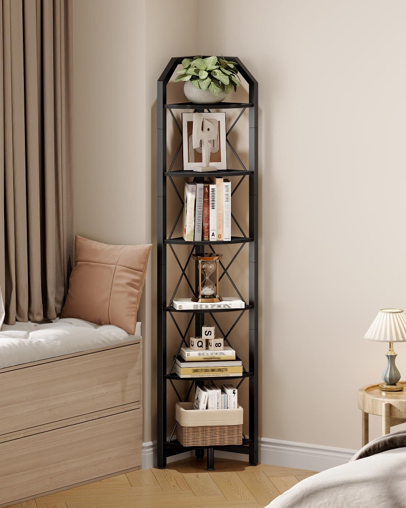 CHOEZON 6-Tier Corner Shelf, Industrial Corner Bookshelf, 71.2" Display Storage Stand, Plant Stand Display Shelf, Tall Bookcase for Bedroom, Living Room, Home Office, Black TCJ11BB - Image 2