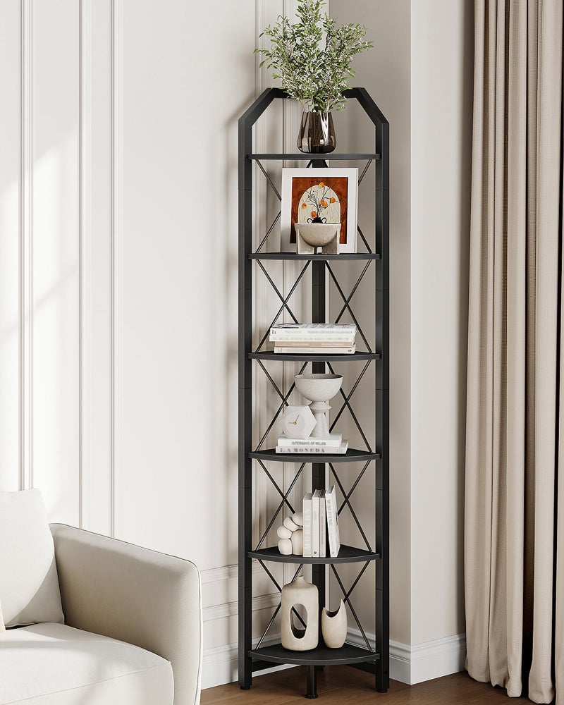 CHOEZON 6-Tier Corner Shelf, Industrial Corner Bookshelf, 71.2" Display Storage Stand, Plant Stand Display Shelf, Tall Bookcase for Bedroom, Living Room, Home Office, Black TCJ11BB - Image 1