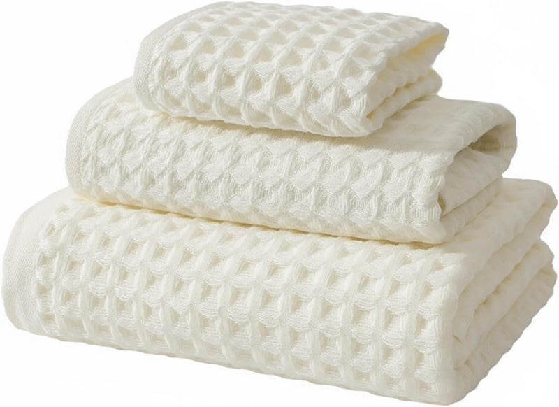 KEPTFIT New Cotton Waffle Bath Towel Set, 3 Pieces, Oversized, Super Soft, Absorbent, Fast Drying, Multipurpose Use Towel, Includes Bath, Face and Hand Towels - Image 1