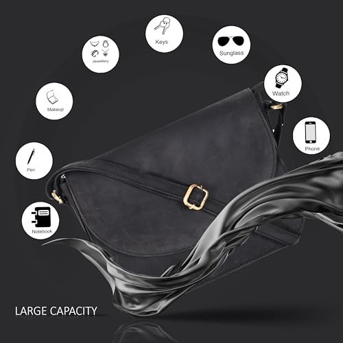 Ozora Vintage Genuine Leather Shoulder Crossbody Purse For Women with Adjustable Strap, Mobile Pocket & Inside Zipper (Black Hunter) - Image 3
