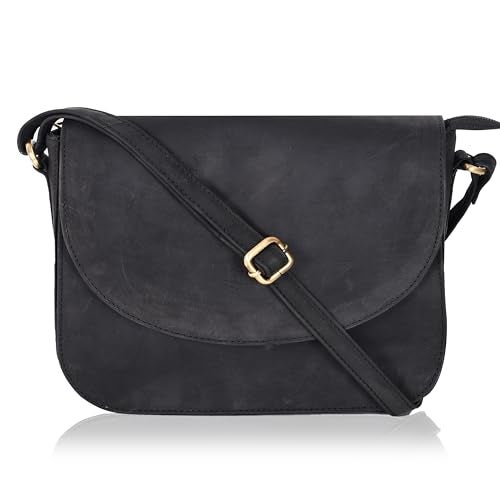 Ozora Vintage Genuine Leather Shoulder Crossbody Purse For Women with Adjustable Strap, Mobile Pocket & Inside Zipper (Black Hunter) - Image 1