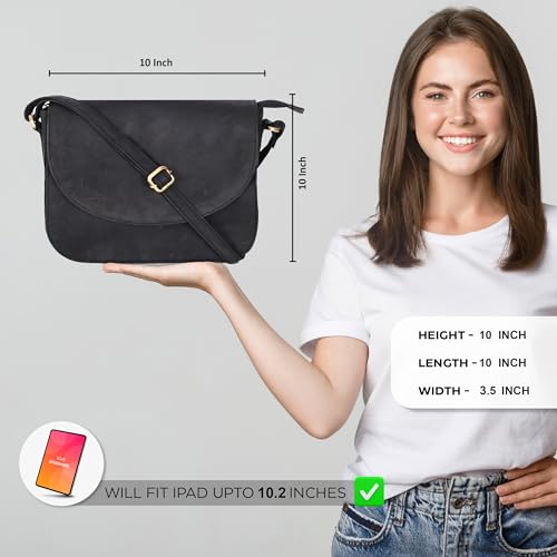 Ozora Vintage Genuine Leather Shoulder Crossbody Purse For Women with Adjustable Strap, Mobile Pocket & Inside Zipper (Black Hunter) - Image 2