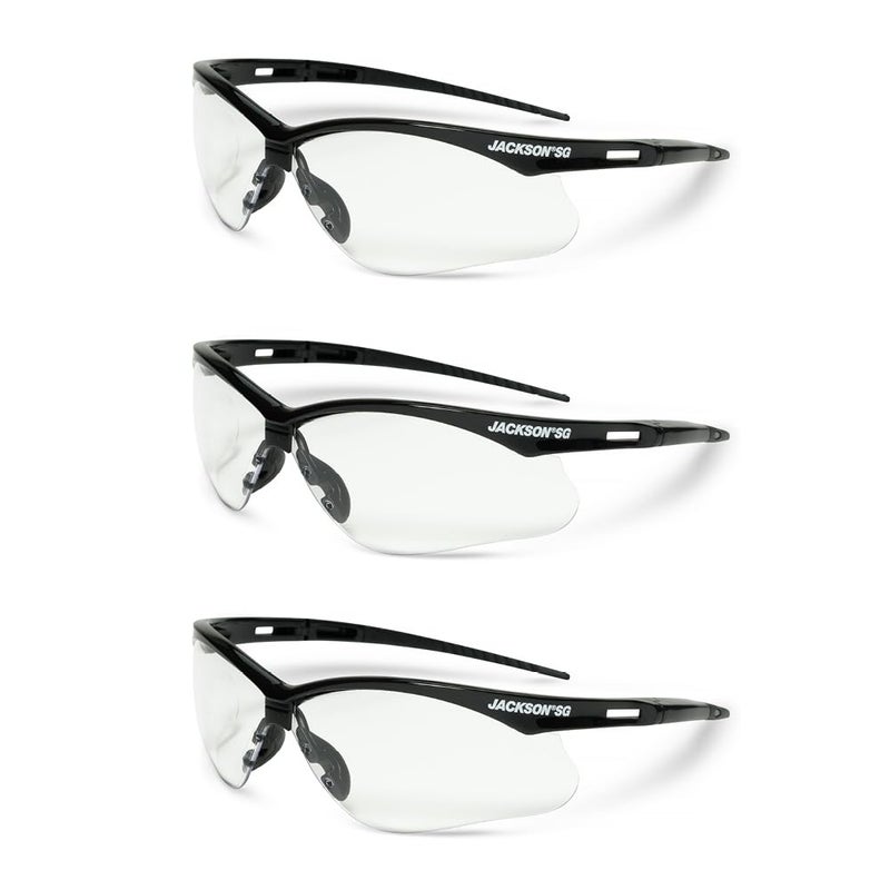 Jackson Safety SG Safety Glasses Eye Protection for Men Women AntiScratch Lens with Black Frame ANSI Z871 Pack of 3 Multiple Styles